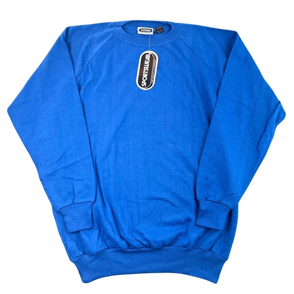 Y2K Sportswear Blank Crewneck Sweatshirt Royal Blue Fleece Raglan Pullover XL